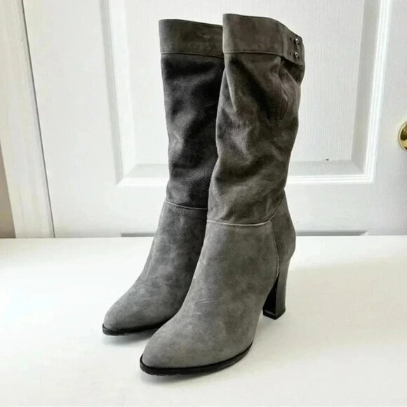 Grey Suede Boots Mid Calf Block Heel Slouch Boot Boho Size EU 38 NEW IN BOX - Picture 5 of 16